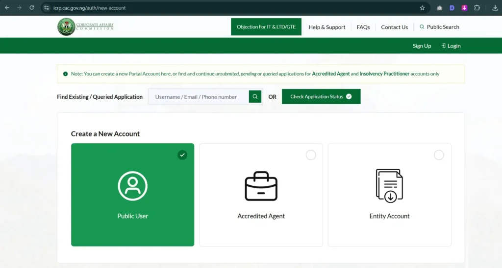 Account Registration On The New Cac Intelligent Company Registration Portal Icrp Homepage