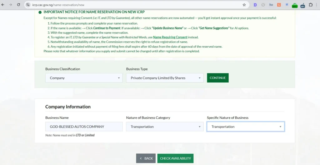 Name Reservation On The New Cac Intelligent Company Registration Portal Icrp