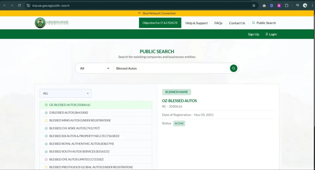 Public Search Page Of The New Cac Intelligent Company Registration Portal Icrp